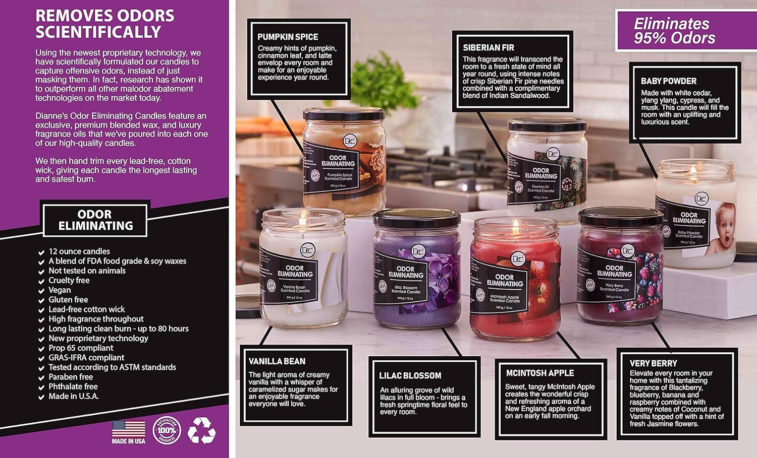 Vanilla Bean Odor Eliminating Candle – 80-Hour Burn