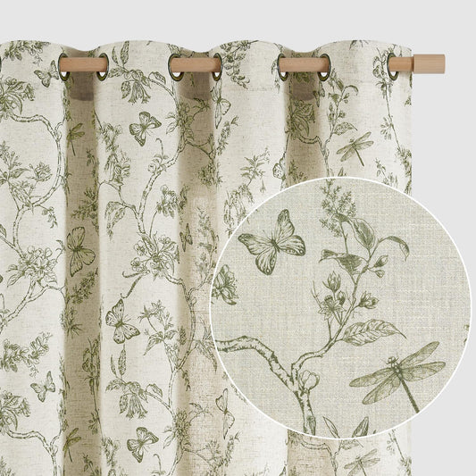 Lazzzy Linen Farmhouse Curtains Green Floral