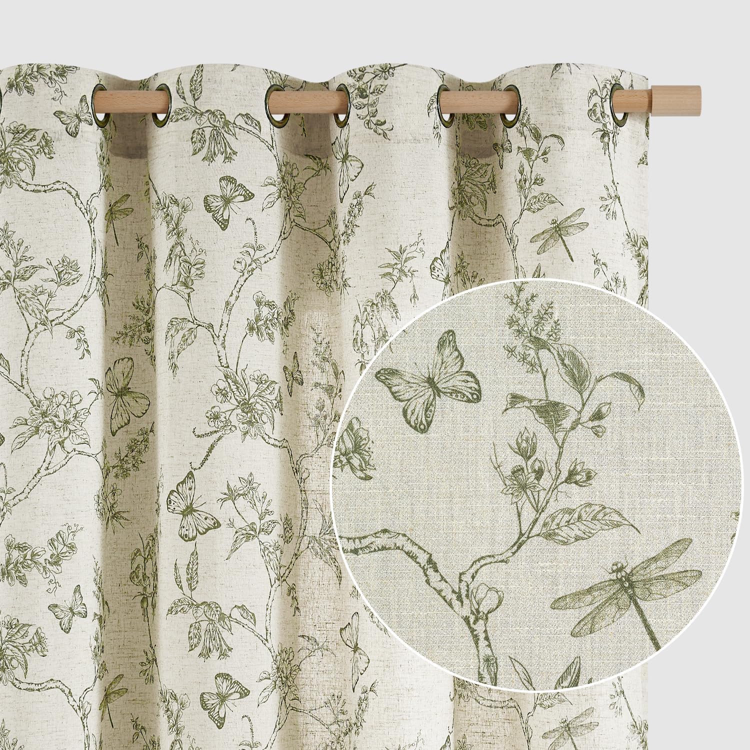 Lazzzy Linen Farmhouse Curtains Green Floral