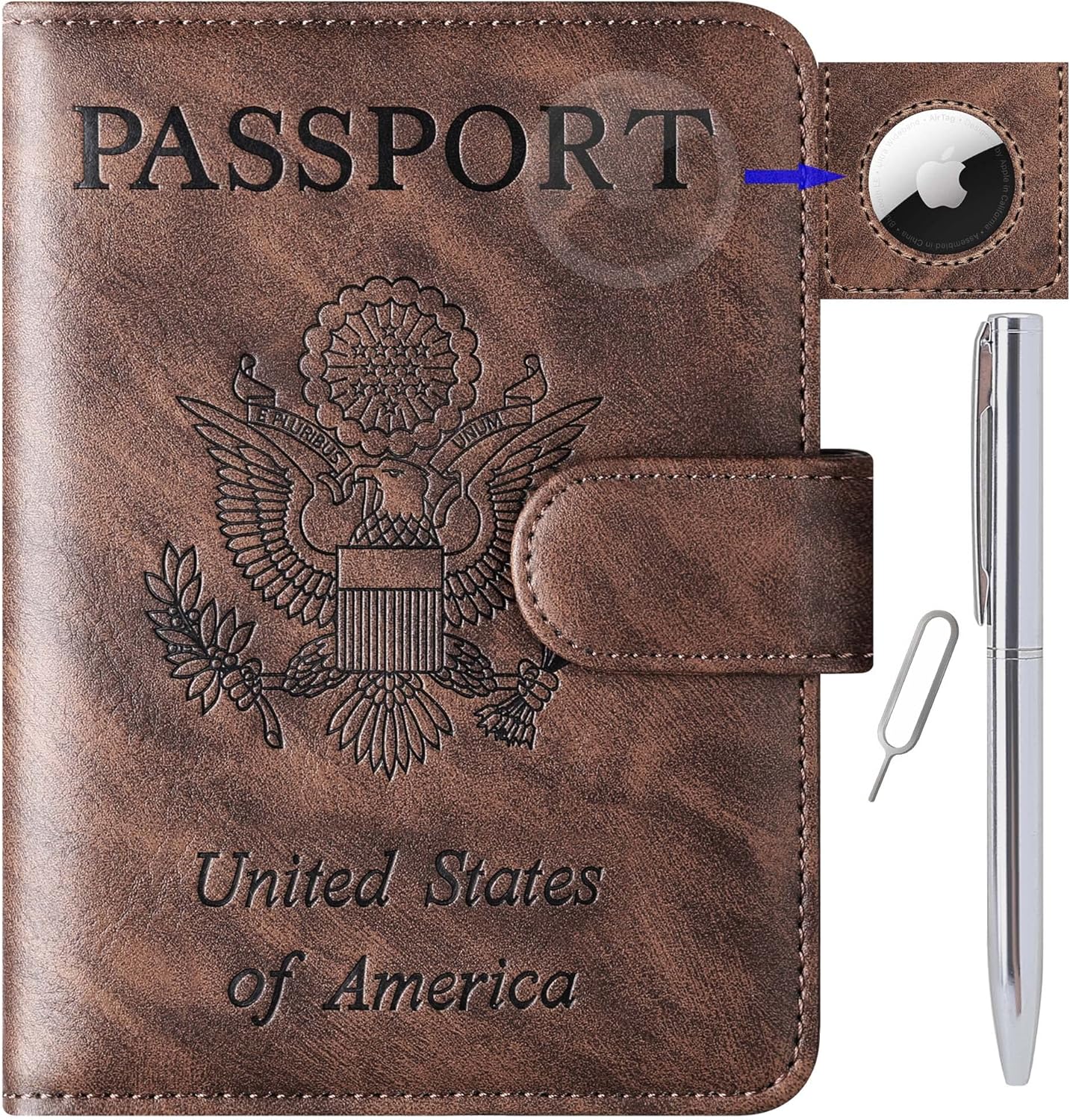 Airtag Passport Holder Cover Wallet Travel Essentials Leather