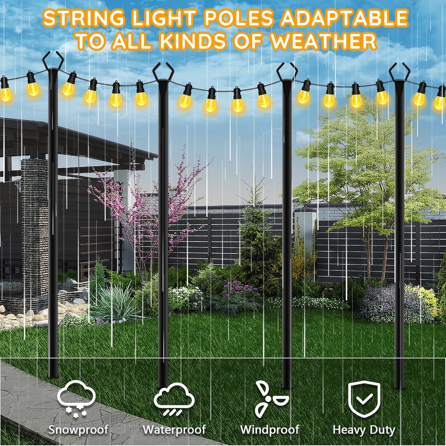 String Light Poles Outdoor String Light Pole with Hooks