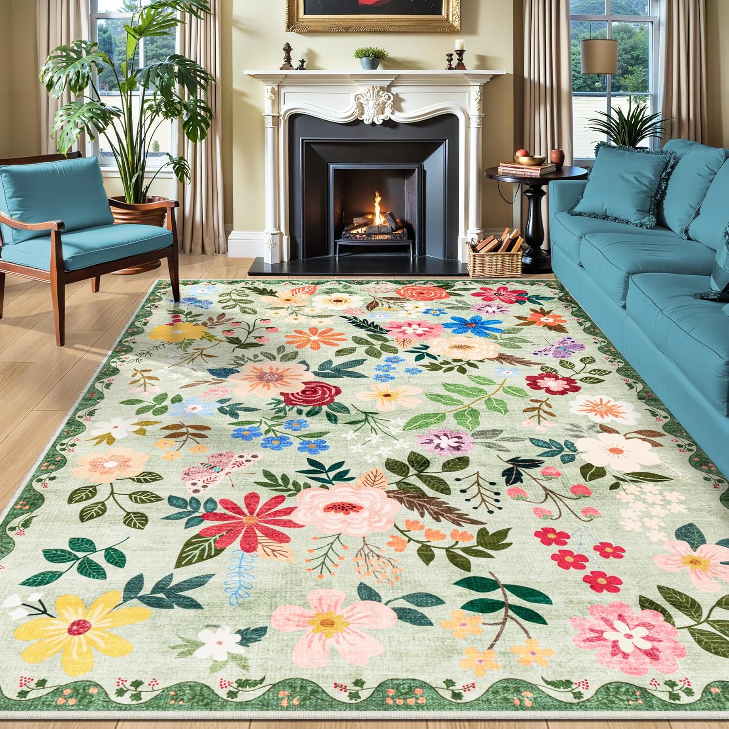 8x10 Area Rugs for Living Room: Floral Washable Rug Vintage