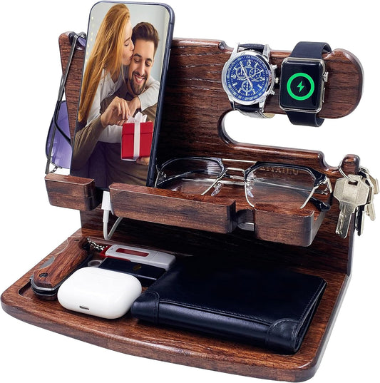 Wood Phone Docking Station Nightstand Organizer