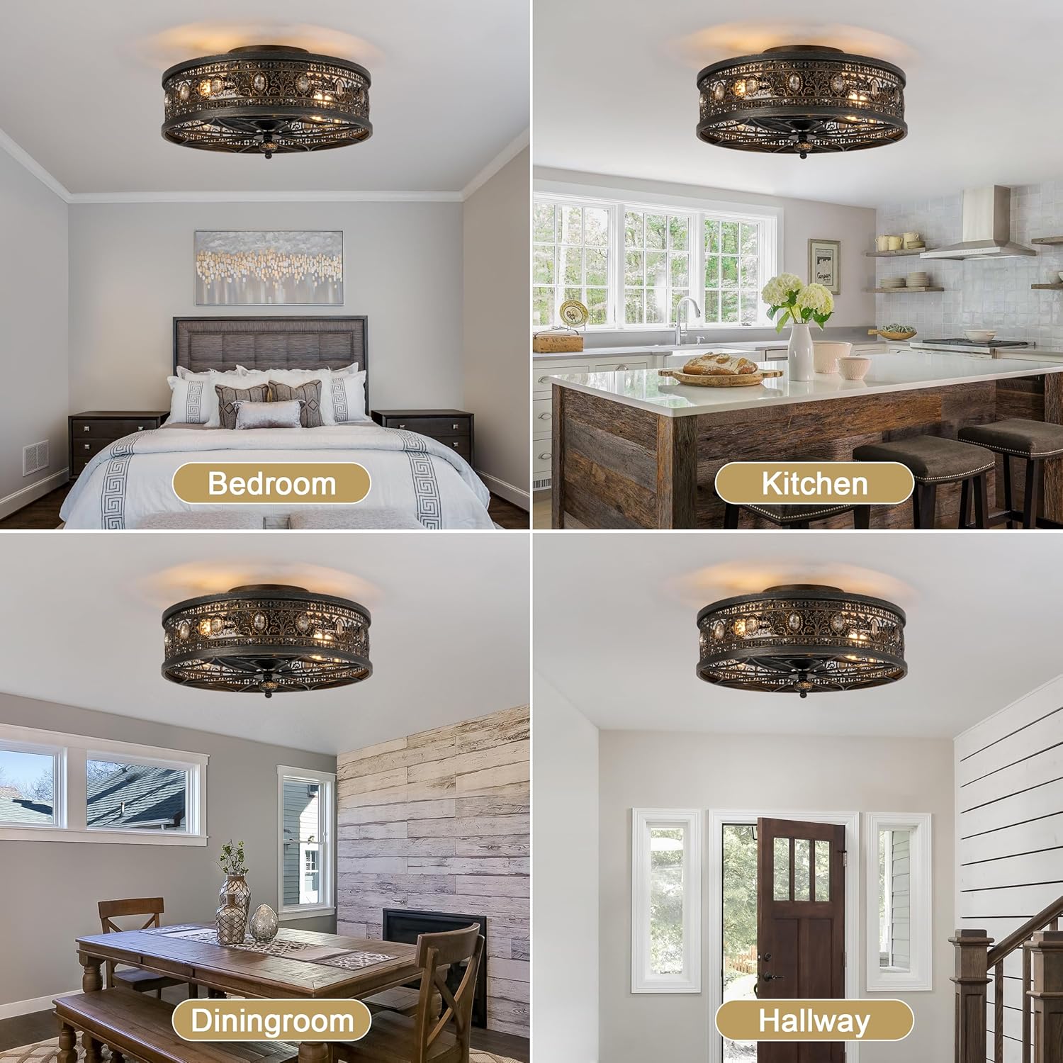 Caged Ceiling Fans with Lights for Bedroom
