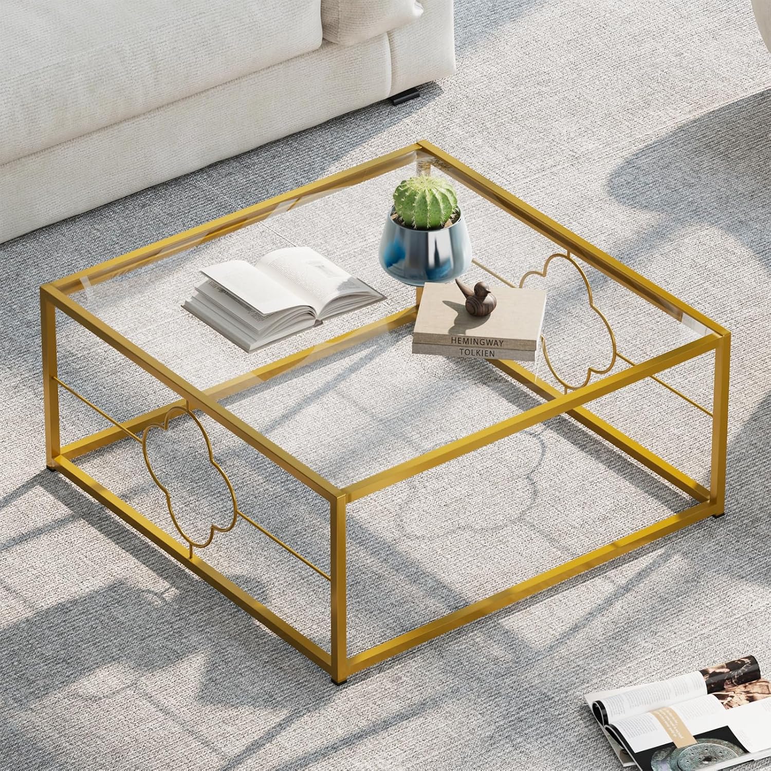 Black Glass Coffee Table for Living Room