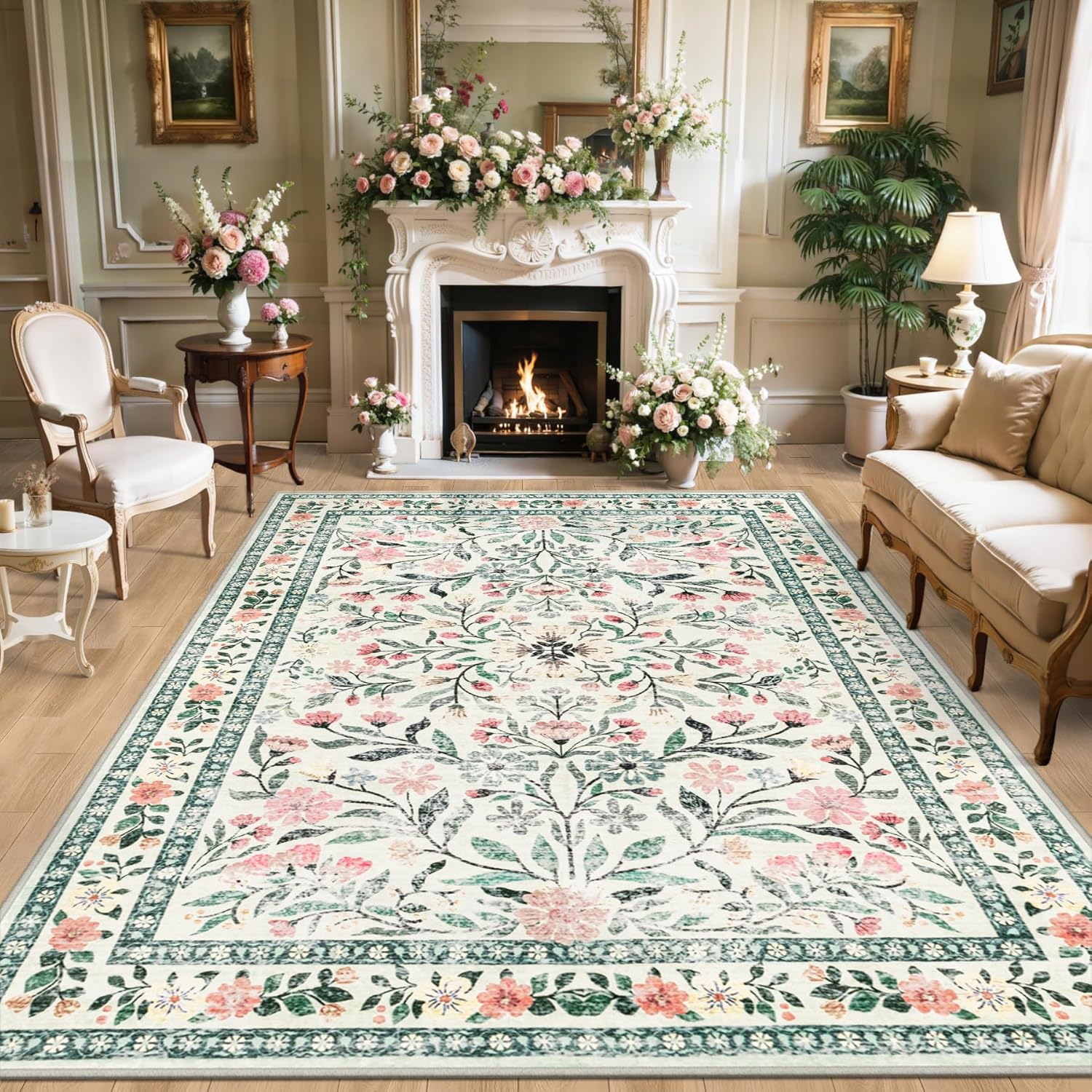 8x10 Area Rugs for Living Room: Floral Washable Rug Vintage