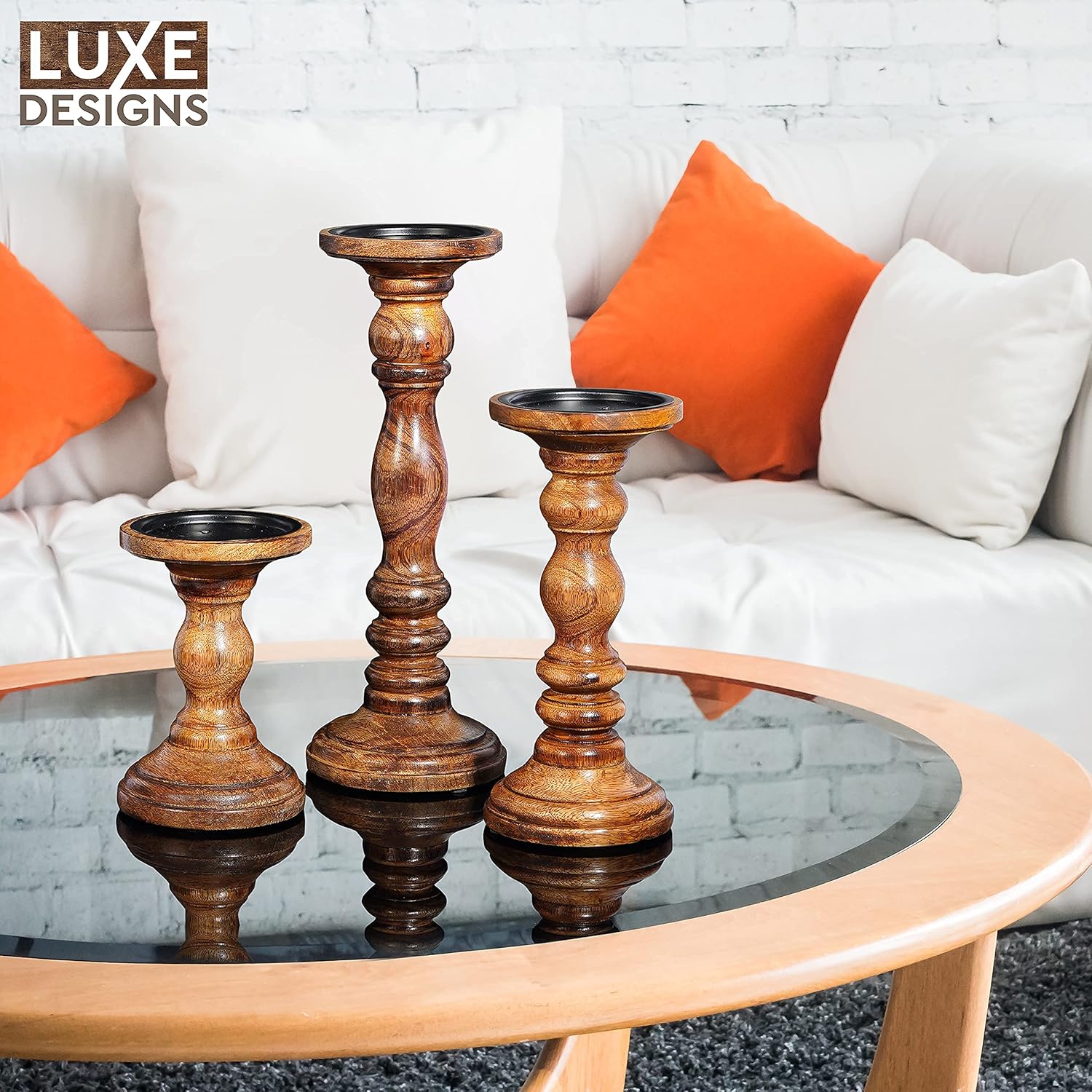 Luxe Designs Natural Wood Candle Stand
