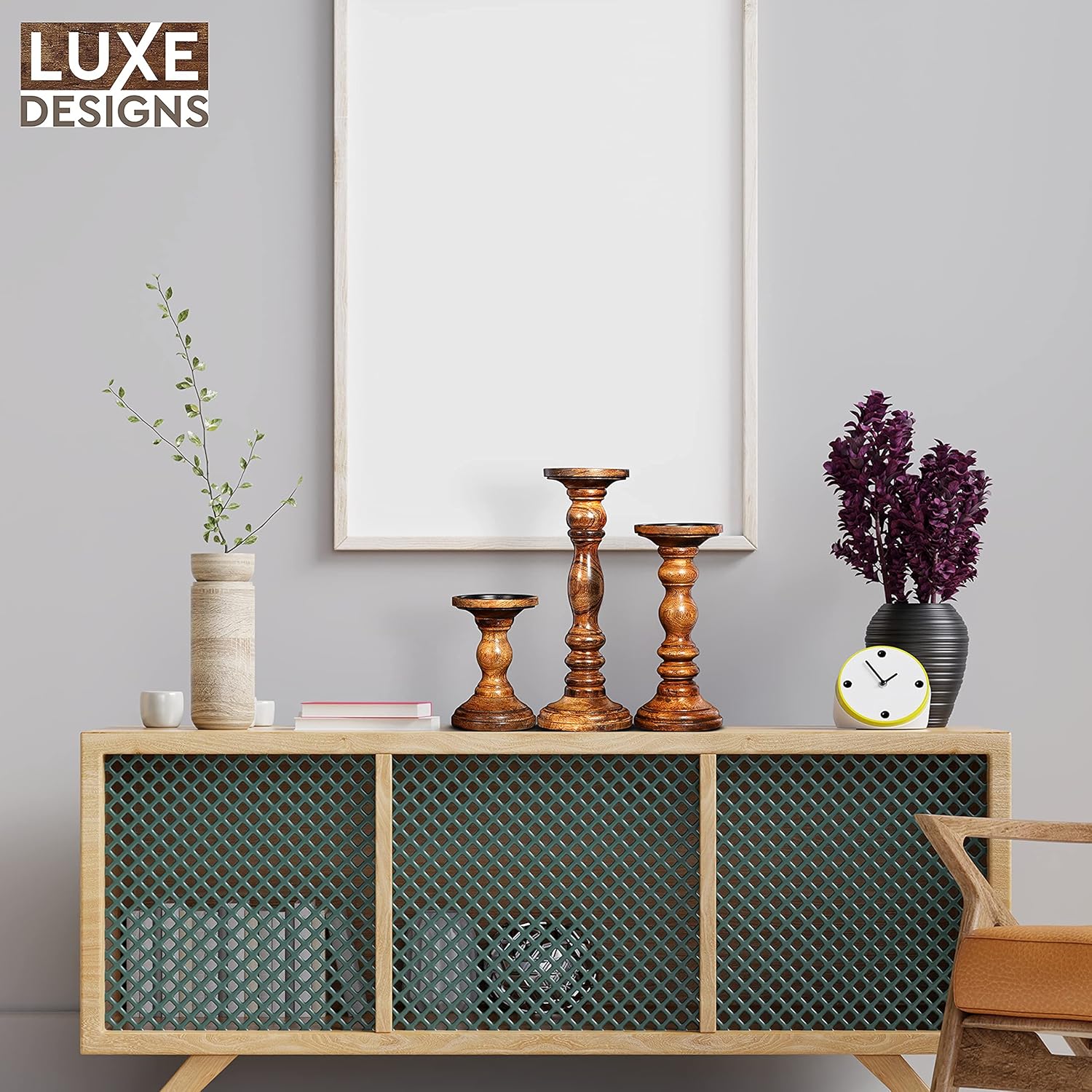 Luxe Designs Natural Wood Candle Stand