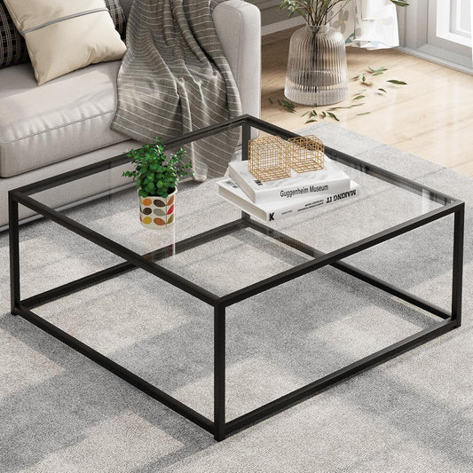 Black Glass Coffee Table for Living Room