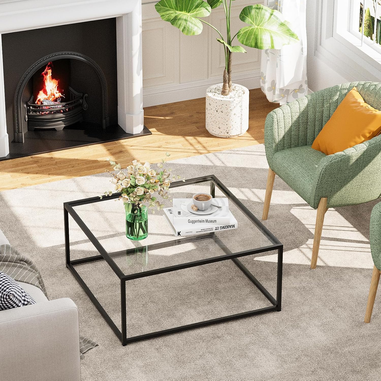 Black Glass Coffee Table for Living Room